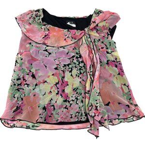 AGB‎ Floral Chiffon Sleeveless Blouse XL Black Pink Multicolor y2k